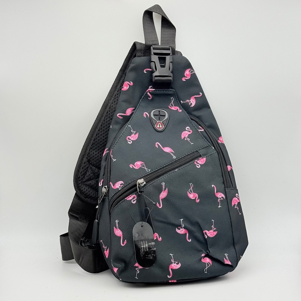 West End Sling Bag Unisex OS Black Pink Flamingo Print Crossbody Backpack NEW